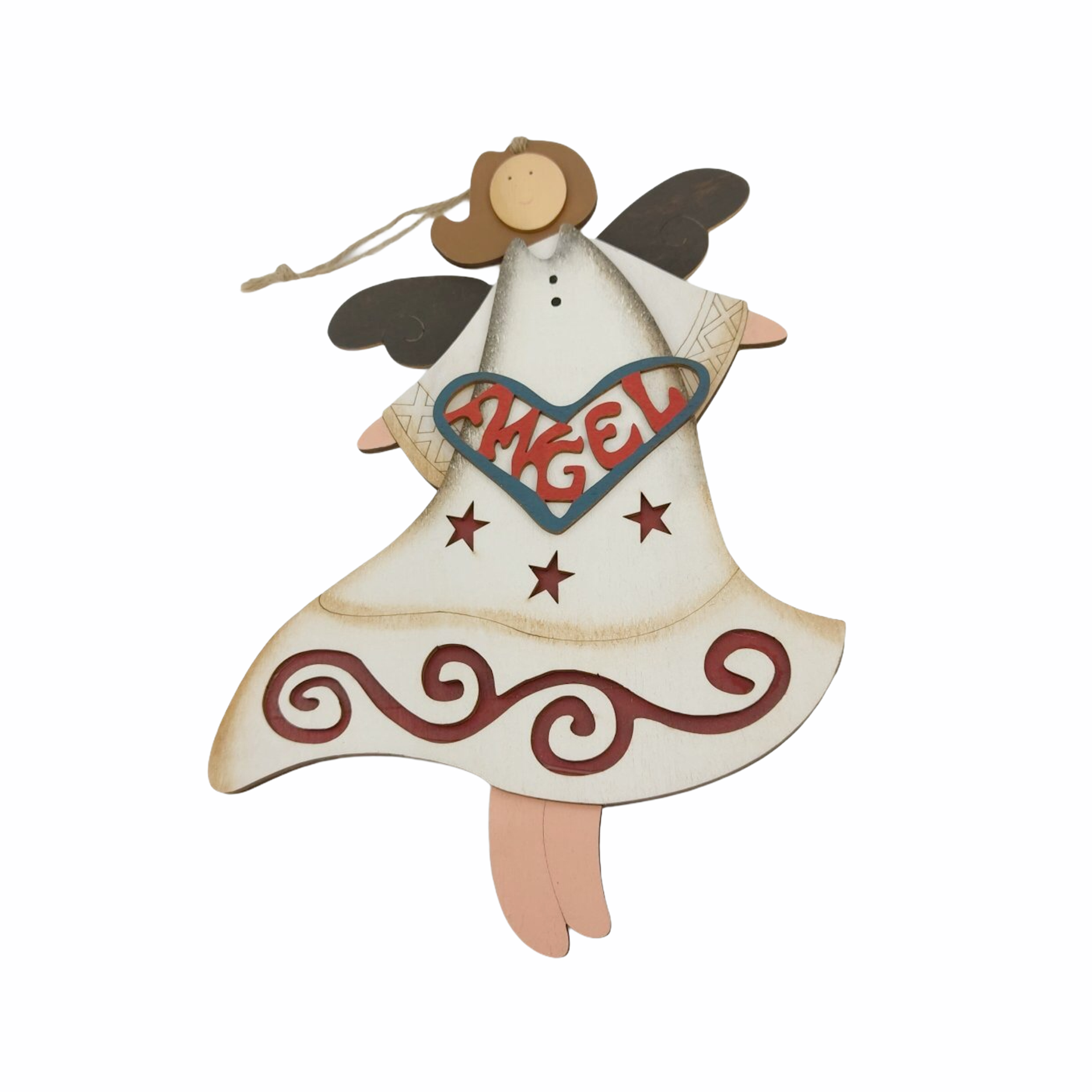 Χριστουγεννιάτικο Κρεμαστό Ξύλινο Αγγελάκι Αστερι/Καρδιά 32x22cm