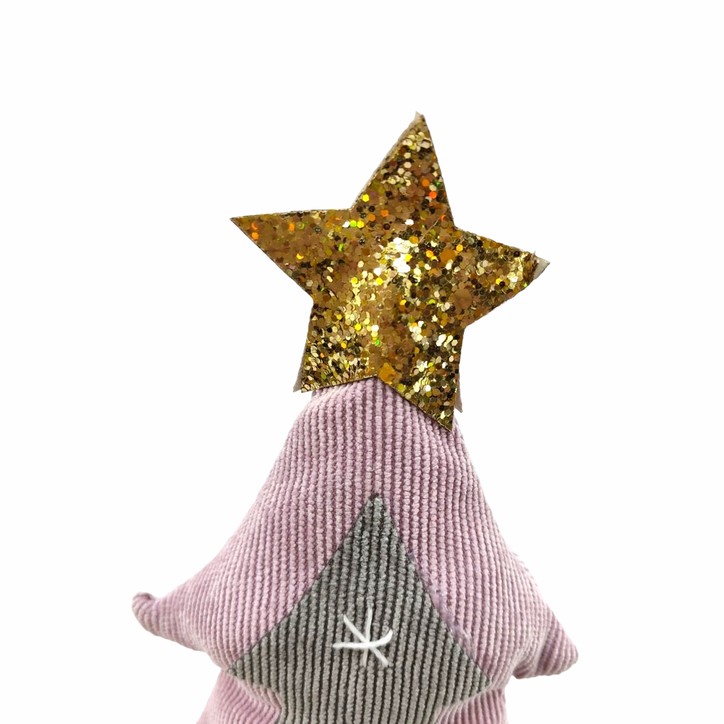 Χριστουγεννιάτικο Επιτραπέζιο Διακοσμητικό Έλατο Πάνινο Γκρι-Ροζ Βάση Ξύλινη 17cm