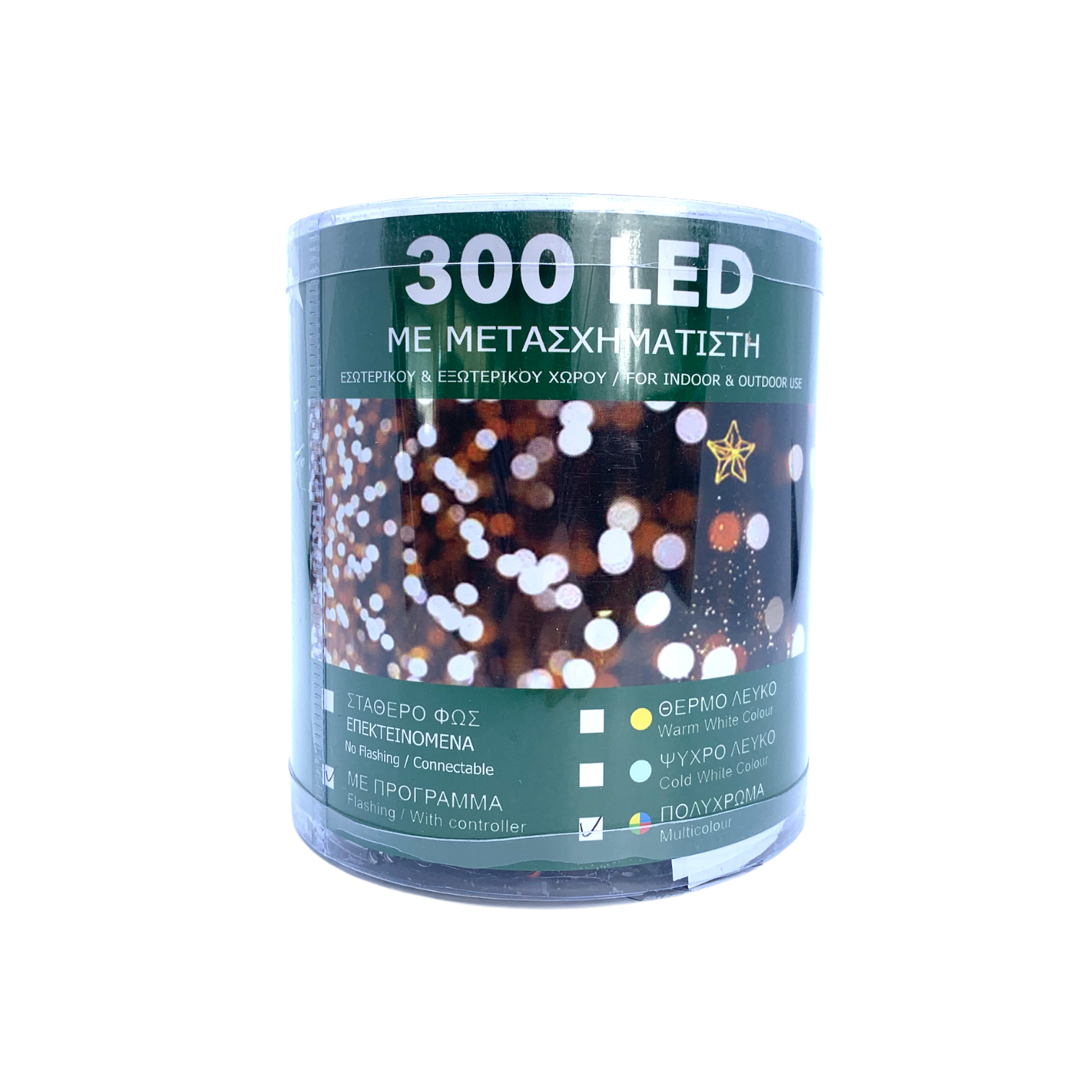 300 Λαμπάκια Led Πρόγραμμα Λευκό Θερμό Μετασχηματιστή 24m Πράσινο Καλώδιο