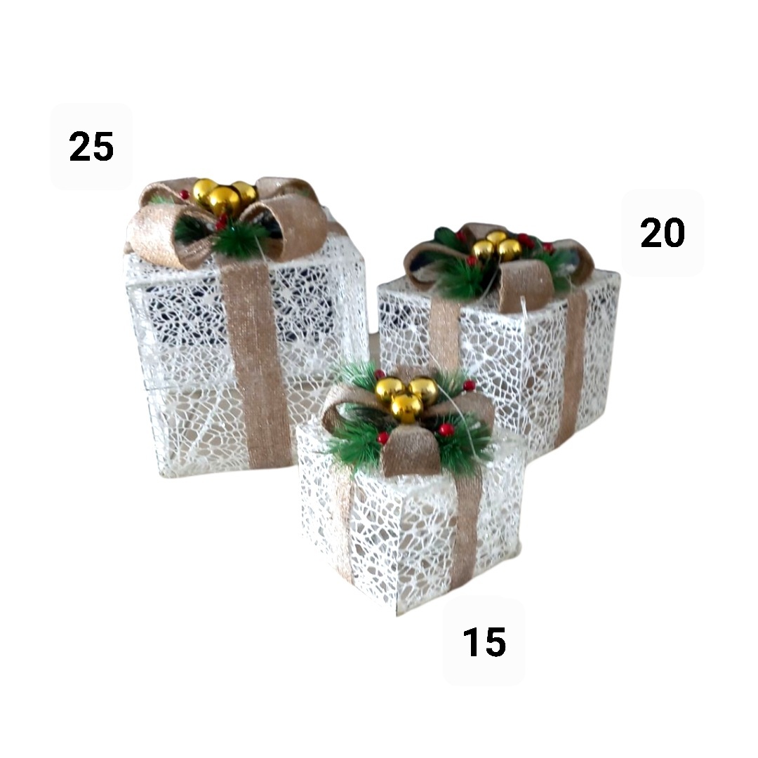 Χριστουγεννιάτικο Φωτιζόμενο Δώρο Λευκο Καφέ Κορεδέλα Φως 25cm