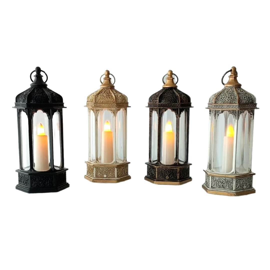 Χριστουγεννιάτικο Διακοσμητικό Φανάρι Κερί Led Ανάγλυφα Σχέδια 4 Χρώματα 5,5x6,3x14,5cm