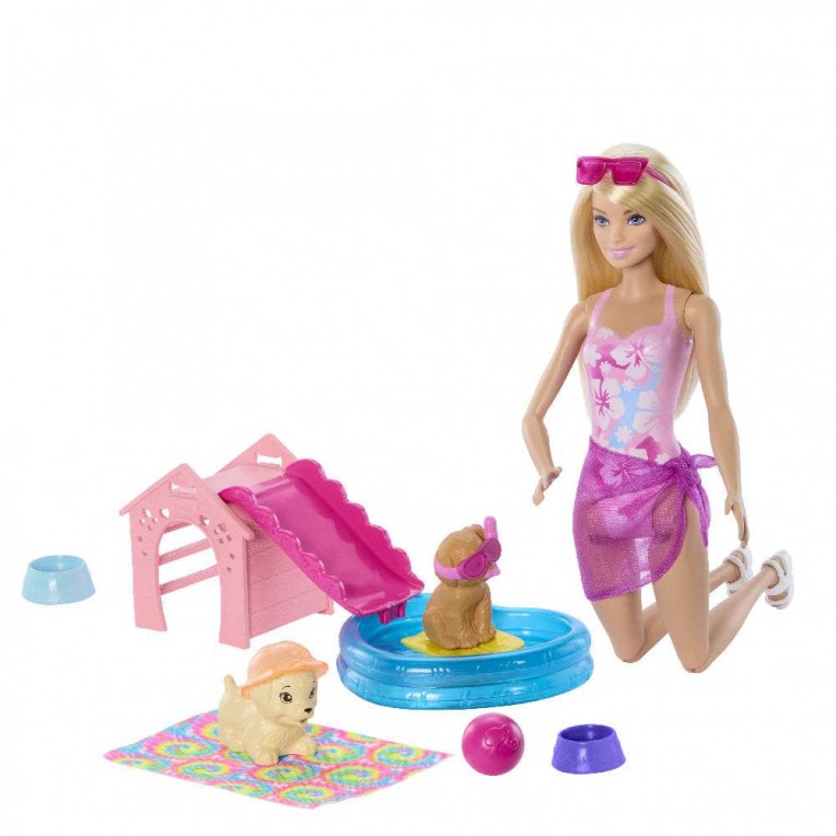 Barbie Πάρτι στην Πισίνα με Κουταβάκια και Κούκλα (JBF35)