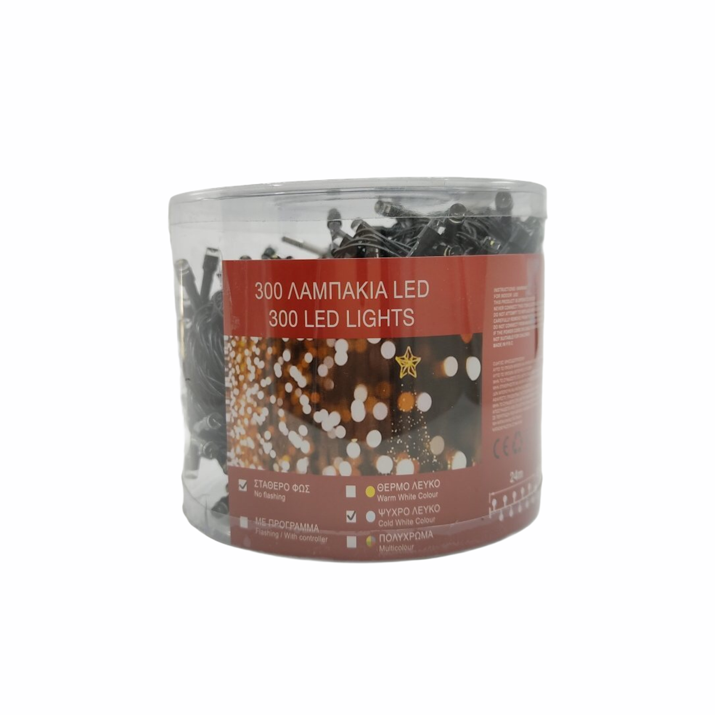 300 Λαμπάκια Led Σταθερά Λευκό Ψυχρό 24m Πράσινο Καλώδιο