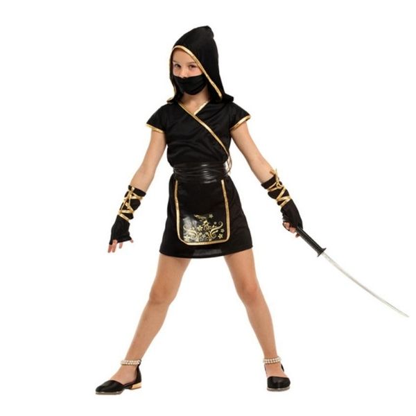 Αποκριάτικη Στολή Παιδική Ninja Μαύρη-Χρυσή Φούστα L (7-9)