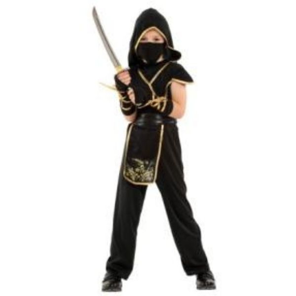 Αποκριάτικη Στολή Παιδική Ninja Μαύρος-Χρυσός XL (10-12)