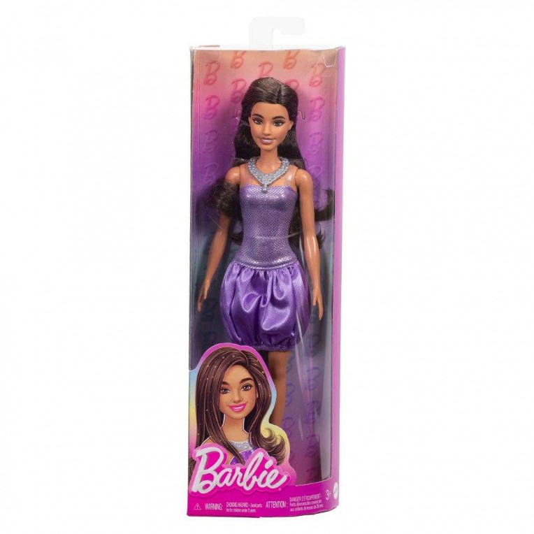 Barbie Fashionistas Κούκλα Μελαχρινή με Μωβ Αστραφτερό Φόρεμα (HYT92)