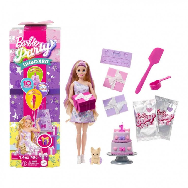 Barbie Party Unboxed Reveal Κούκλα Ξανθία με Γαλλικό Μπουλντόγκ (JFG70)