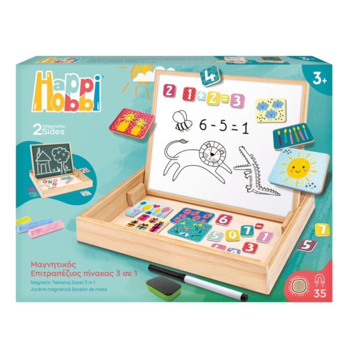 HappiHobbi Magnet Ξύλινος Μαγνητικός Επιτραπέζιος Πίνακας 2 Όψεων Με 35 Εκπαιδευτικούς Μαγνήτες (1029-64087)