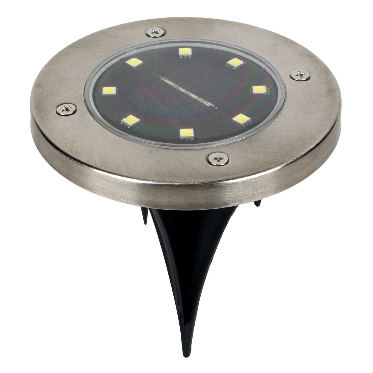 Ηλιακό Φανάρι Στρόγγυλο Ασημί Γκαζόν 8 Led 12cm