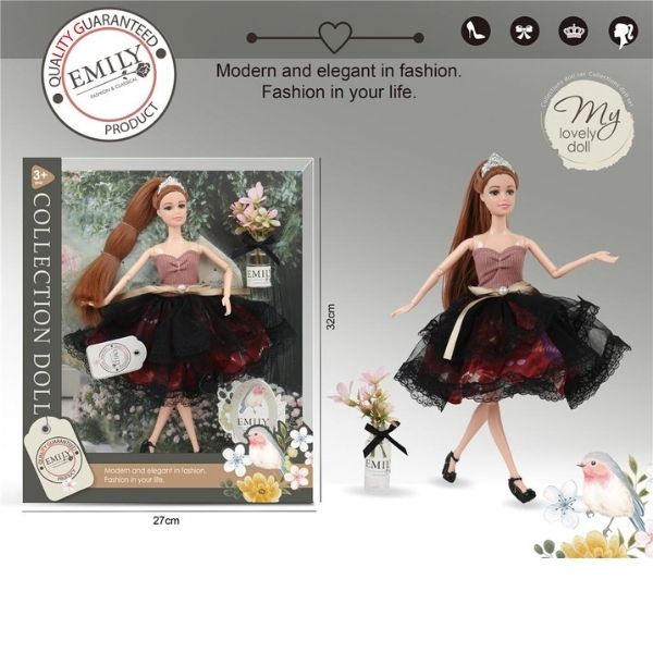 Κούκλα Μανεκέν 29cm Με Φούστα Με Μαύρο Τούλι & Ανθάκια