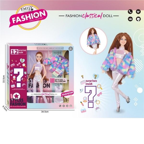 Κούκλα Μανεκέν 29cm Με Χρωματιστό Παλτό & Αξεσουάρ-Έκπληξη