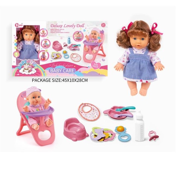 Κούκλα Μωρό 23cm Με Ήχο, Καρεκλάκι Φαγητού & Αξεσουάρ