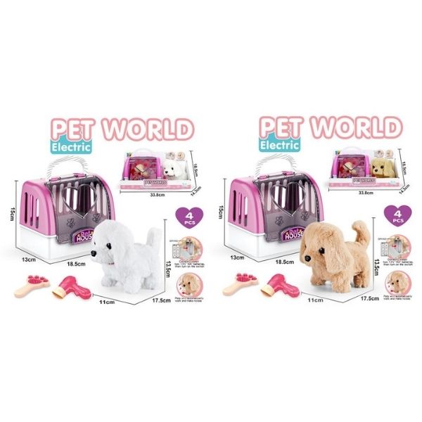 Λούτρινο Σκυλάκι 18cm Με Αξεσουάρ & Κλουβί Μεταφοράς 2 Χρώματα