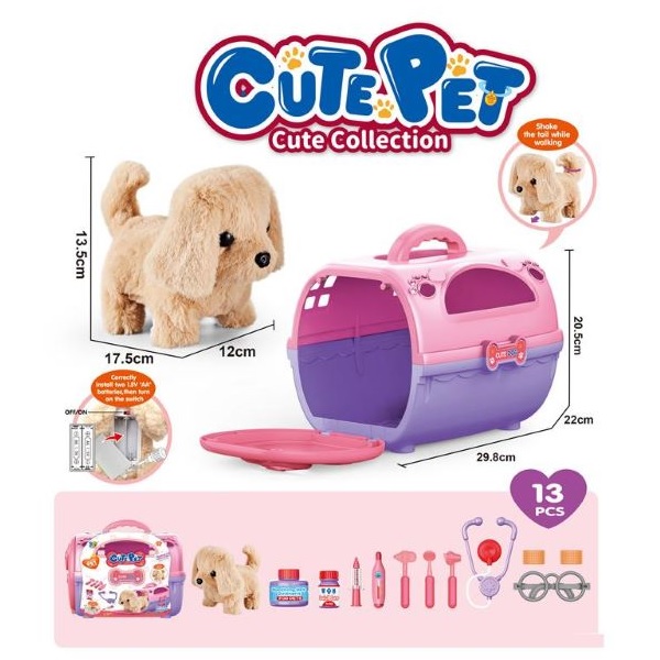 Λούτρινο Σκυλάκι Με Κίνηση, Καλάθι Και Αξεσουάρ 13τμχ