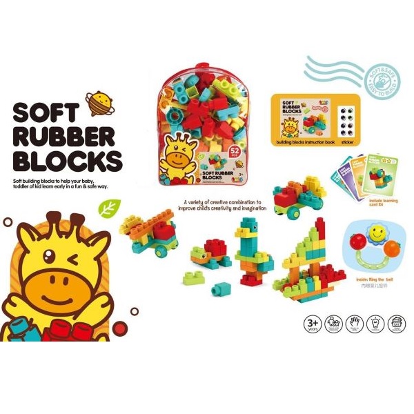 Μαλακά Τουβλάκια Κατασκευών Σε Κόκκινο Σακίδιο 52τμχ