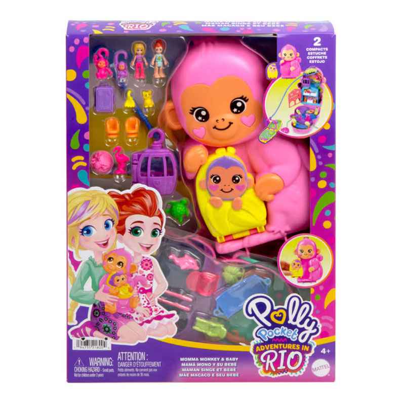 Mattel Polly Pocket Θήκη - Τσαντάκι Momma Monkey & Baby (GKJ64/HWP04)