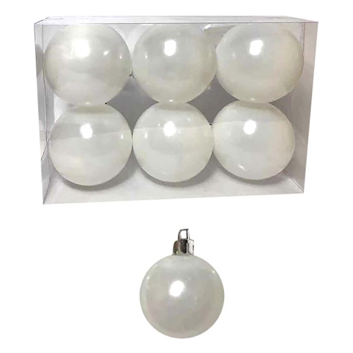 Μπάλες Περλέ Λευκές Πακέτο=6τεμ 6cm