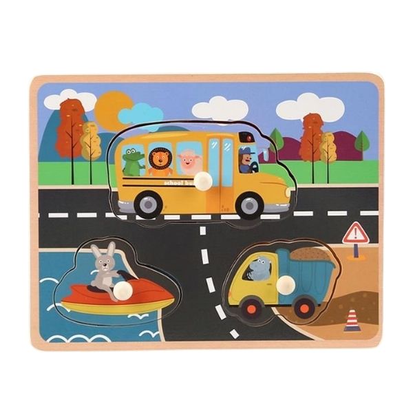 Παζλ Ξύλινη Καρτέλα Με Οχήματα & Ζωάκια 3τμχ 22x17cm