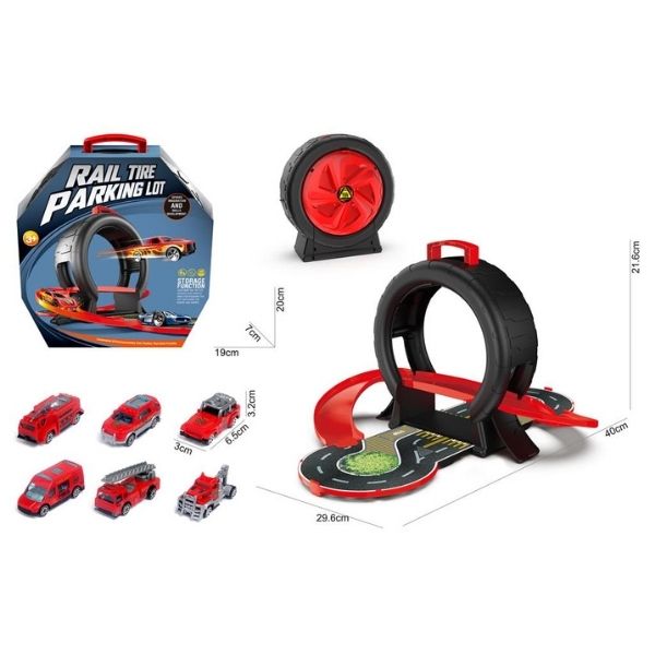 Πίστα Εκτόξευσης Ρόδα Κόκκινη Με 2 Πυροσβεστικά Οχήματα Διάφορα Σχέδια