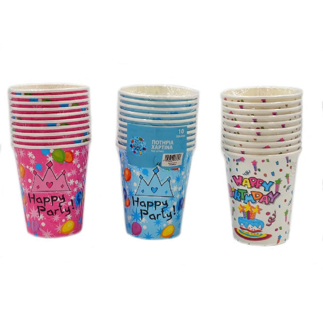 Ποτήρια Χάρτινα Party Σετ 10τμχ 250ml 4 Σχέδια (TnS 07-950-0100)