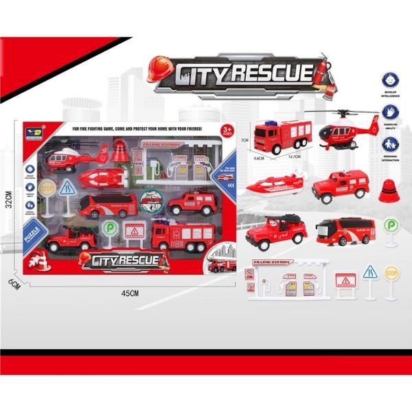 Σετ Οχημάτων Διάσωσης PullBack Με Οδοσήμανση, Αντλίες & Αξεσουάρ 6τμχ