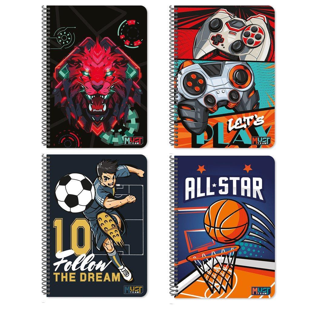 Τετράδιο Σπιράλ Α4 Must Team Player Με 3 Θέματα, 90 Φύλλα Σε 4 Σχέδια (000586578)