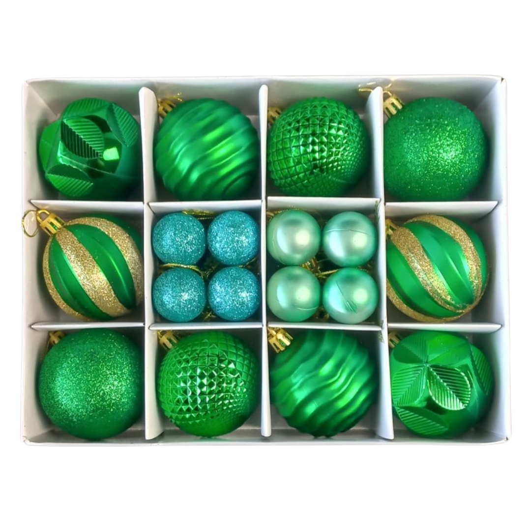 Χρισουγεννιάτικες Μπάλες Σετ Πράσινες Ματ Γυαλιστερές Mix Σχέδια 3-6cm 26τμχ