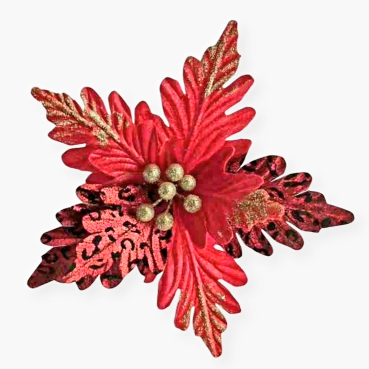 Χρισουγεννιάτικο Διακοσμητικό Αλεξανδρινό Κόκκινο Μαύρο Χρυσό Glitter 33cm