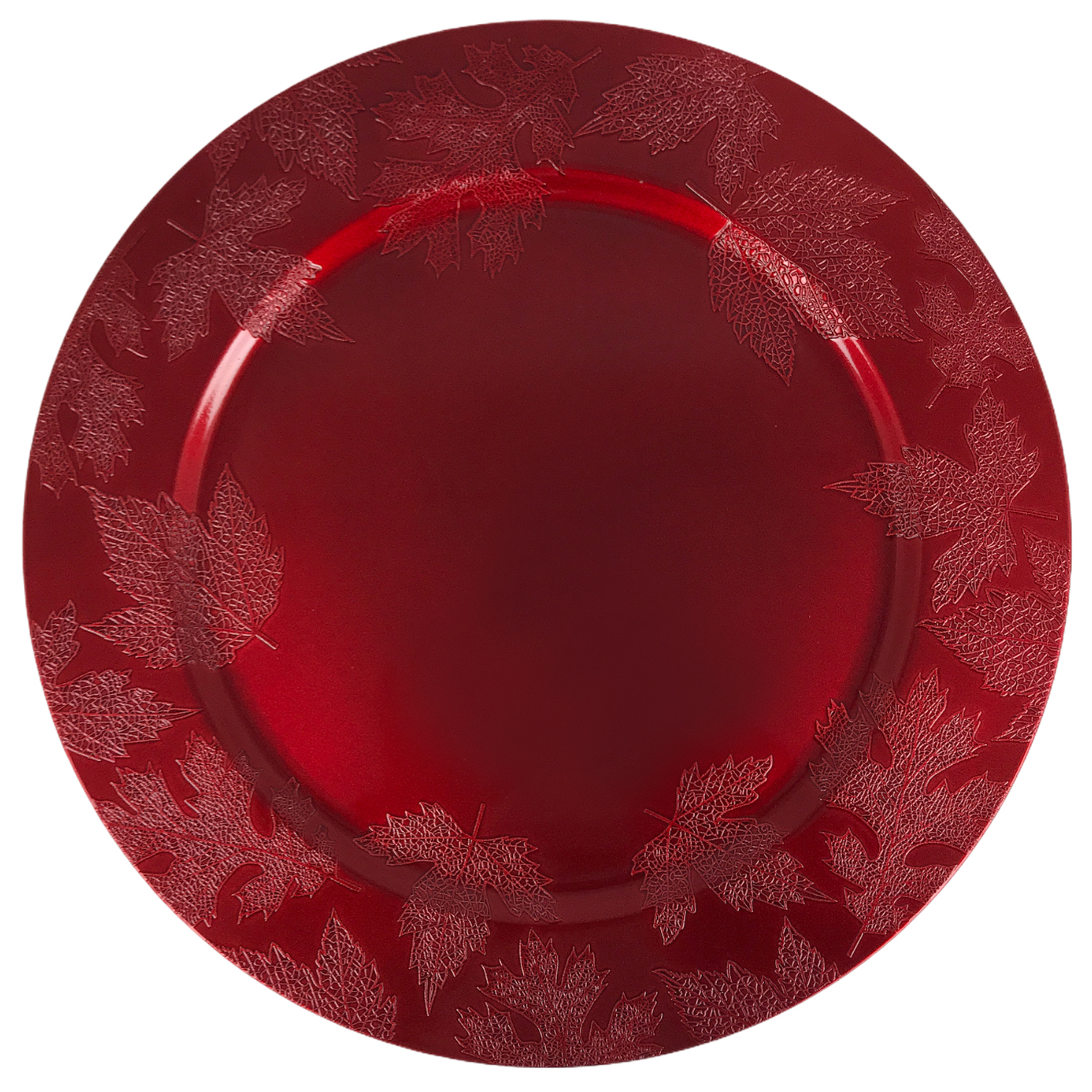 Χριστουγεννιάτικη Πιατέλα Διακοσμητική Πλαστική Κόκκινη Ανάγλυφα Φύλλα 33cm