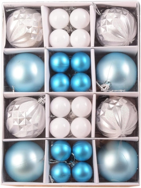 Χριστουγεννιάτικες Μπάλες Σετ Ασημί Γαλάζιες Ματ Γυαλιστερές Glitter Σχέδια 3-6cm 40τμχ