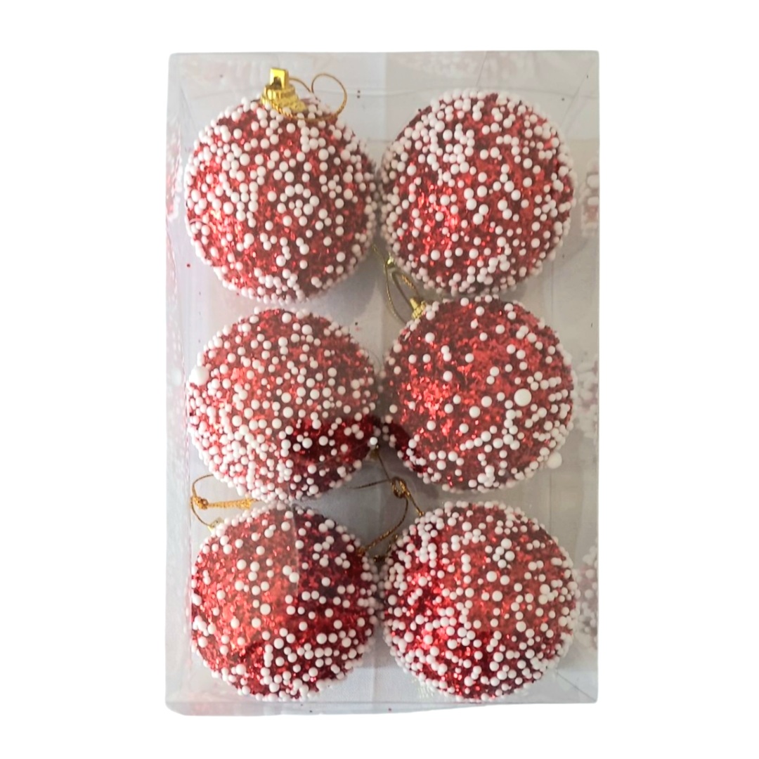 Χριστουγεννιάτικες Μπάλες Σετ Κόκκινες Νιφάδες Χιόνι 6cm 6τμχ