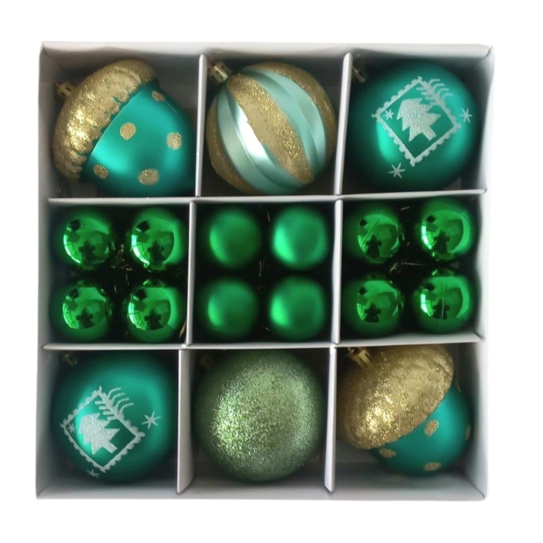 Χριστουγεννιάτικες Μπάλες Σετ Πράσινες Ματ Γυαλιστερές Glitter Σχέδια 4-8cm 30τμχ
