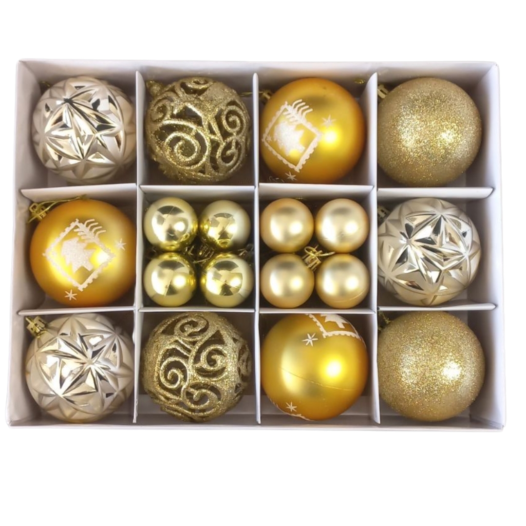 Χριστουγεννιάτικες Μπάλες Σετ Χρυσές Ματ Γυαλιστερές Glitter Διάτρητες Σχέδια 4-8cm 26τμχ