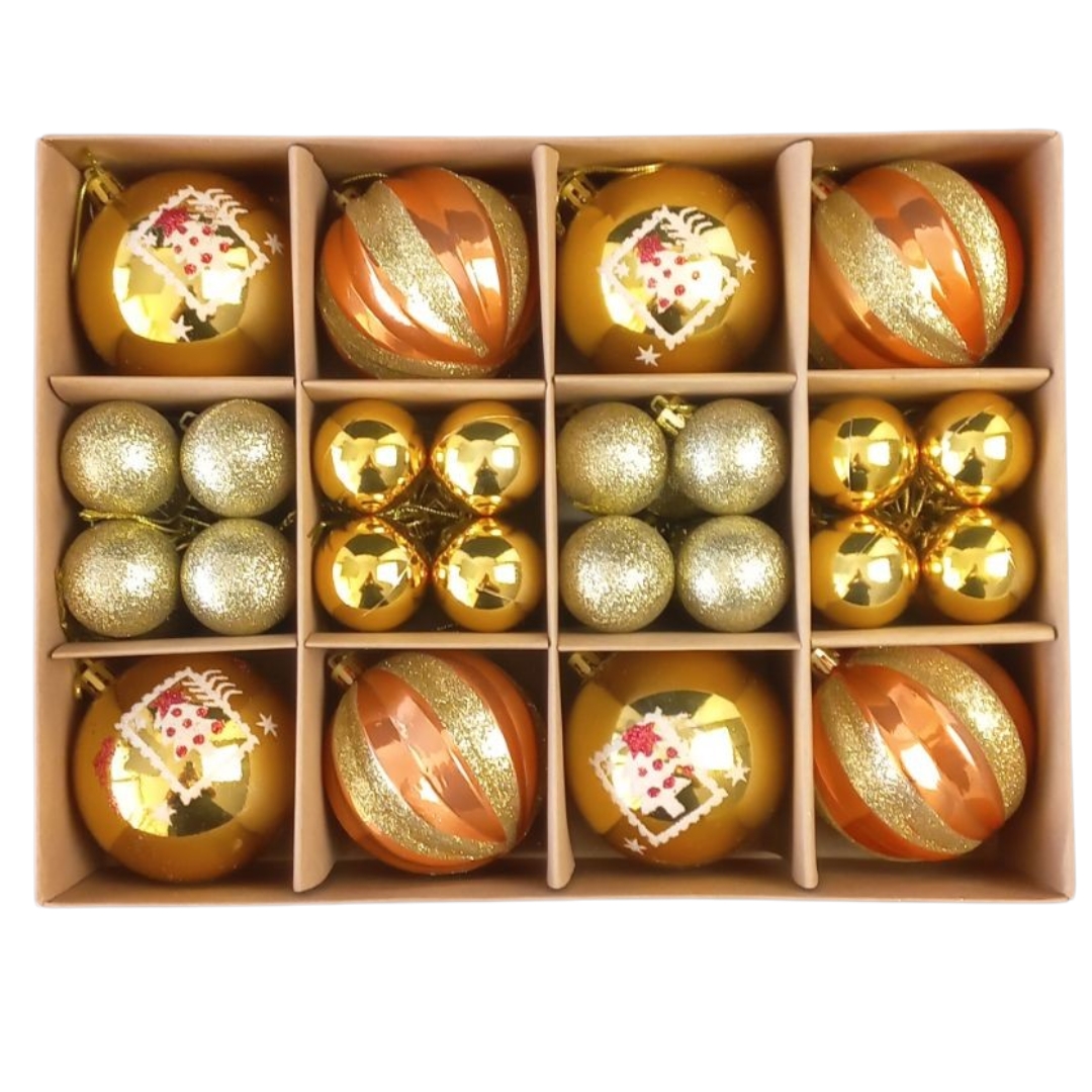 Χριστουγεννιάτικες Μπάλες Σετ Χρυσές-Μπρονζέ Γυαλιστερές Glitter Σχέδια 4-8cm 40τμχ
