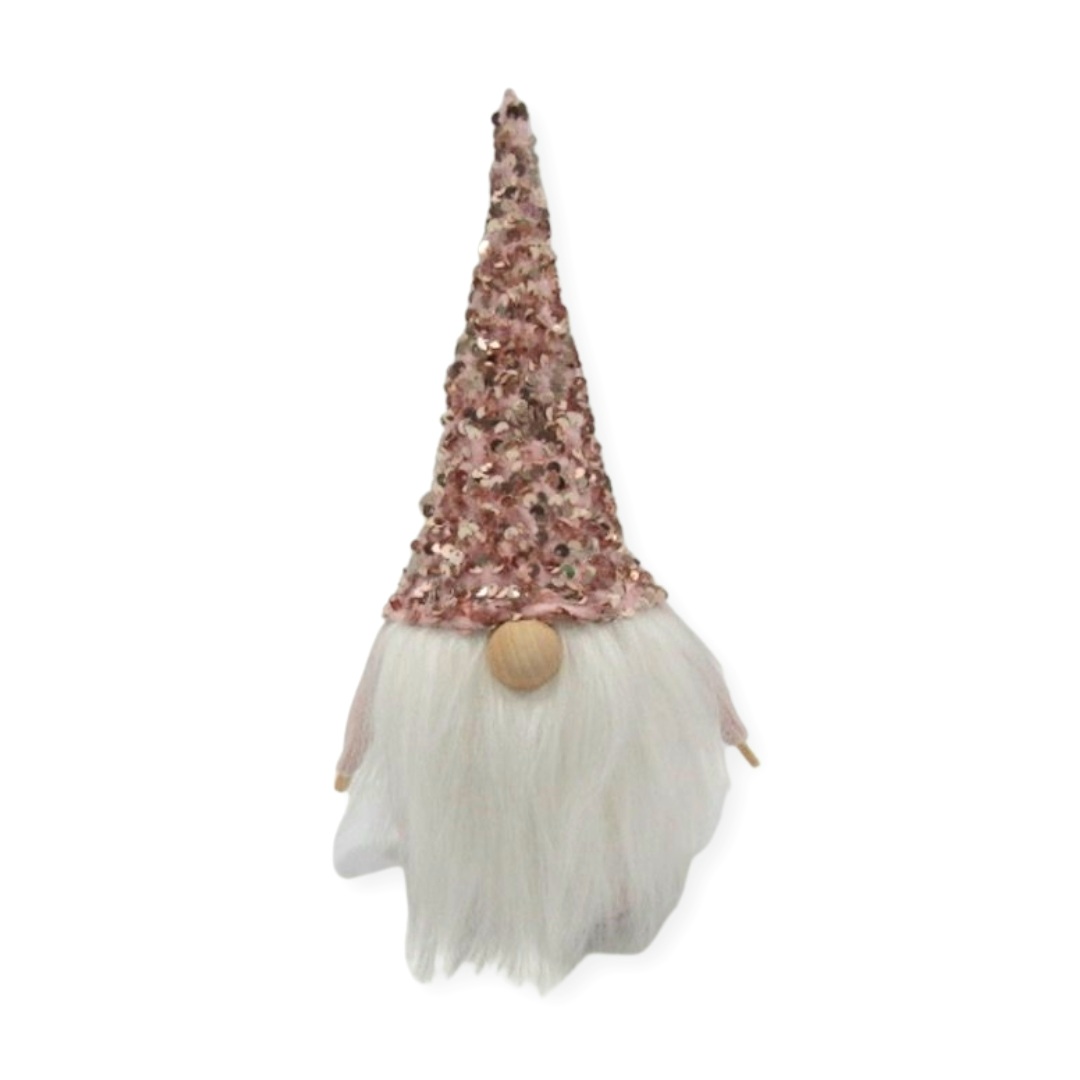 Χριστουγεννιάτικη Διακοσμητική Φιγούρα Άη Βασίλης Gnome Ροζ Σκούφος Πούλιες 12x9x28cm
