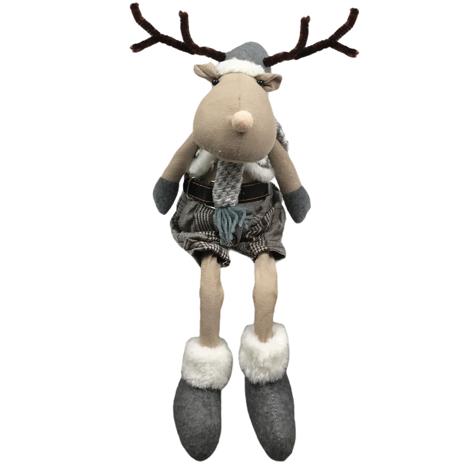 Χριστουγεννιάτικη Διακοσμητική Φιγούρα Τάρανδος Γκρί Καρό Παντελόνι 22cm