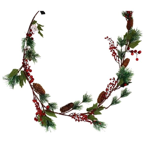 Χριστουγεννιάτικη Διακοσμητική Γιρλάντα Πεύκο Με Κουνουνάρια Και Berries 155cm