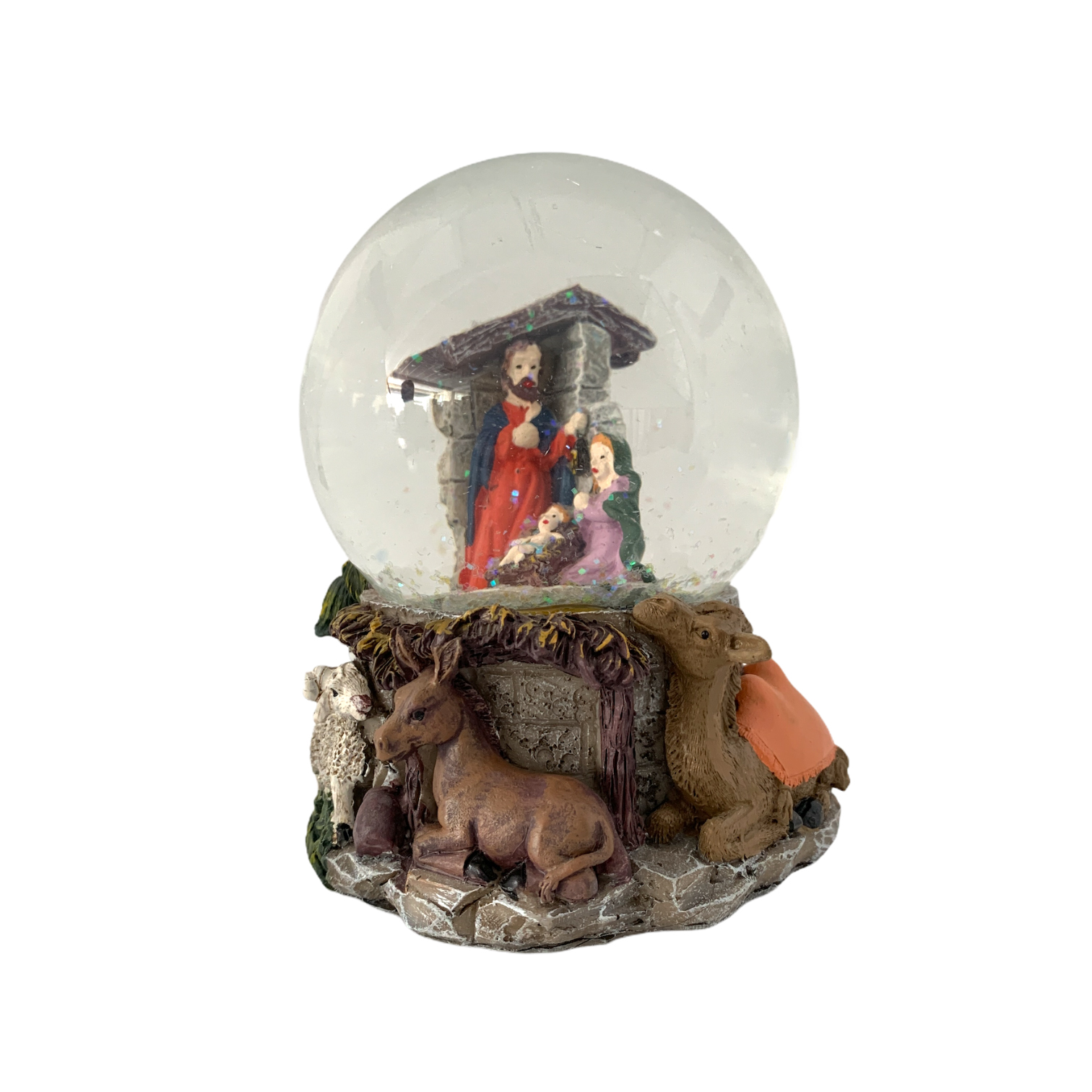 Χρισουγεννιάτικη Μουσική Χιονόμπαλα Φάτνη Ζώα 14cm