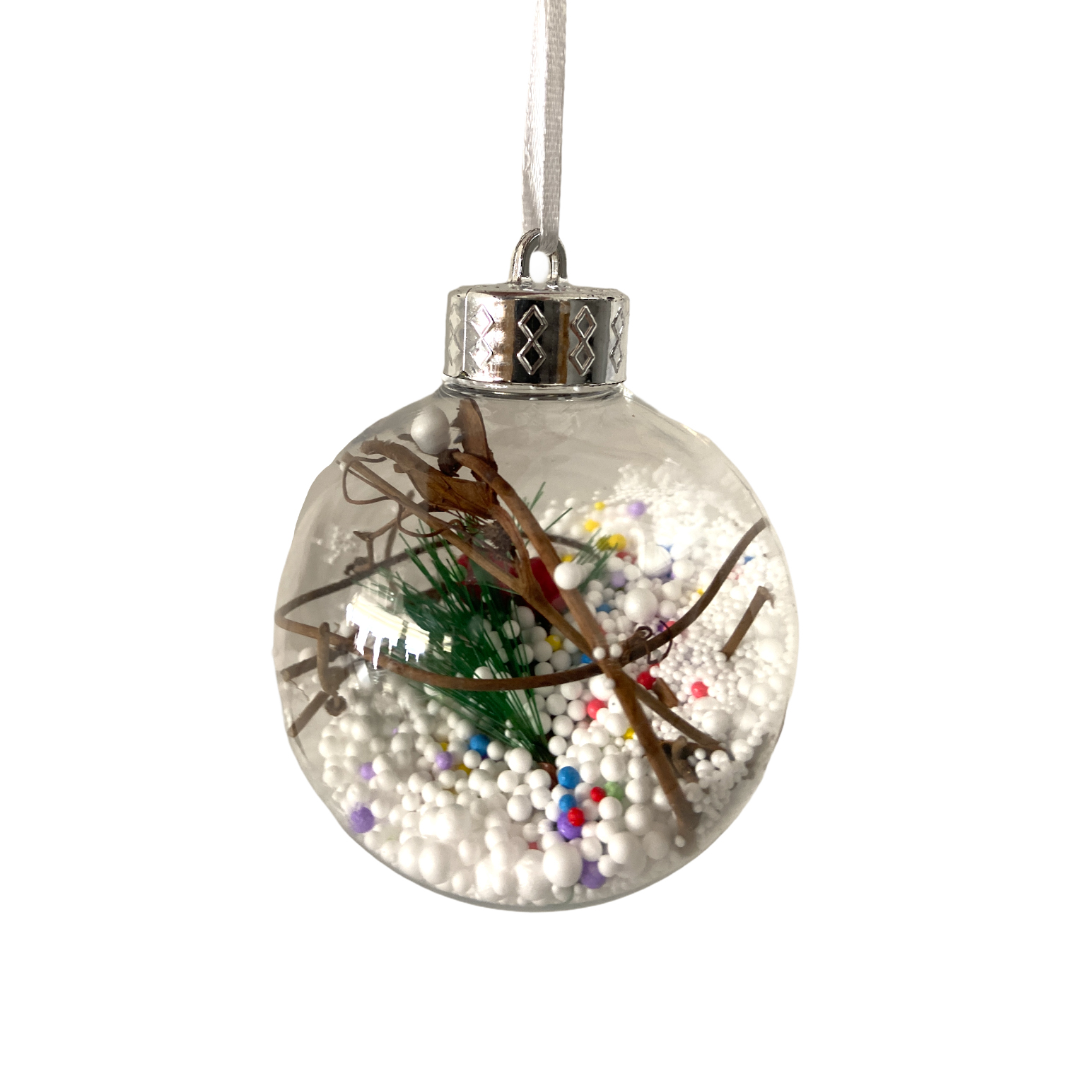 Χριστουγεννιάτικη Μπάλα Διάφανη Χιόνι Κλαδάκι 8cm