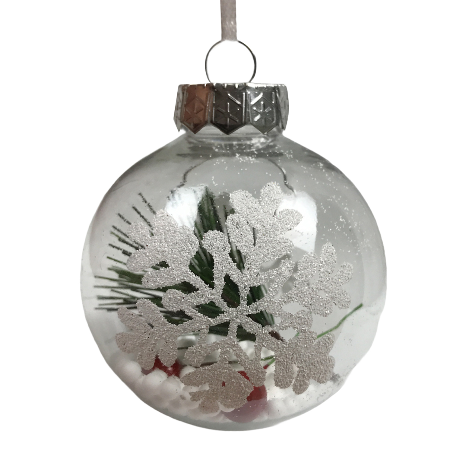 Χριστουγεννιάτικο Στολίδι Δέντρου Μπάλα Διαφανής Χιόνι Νιφάδα Berries 8 cm