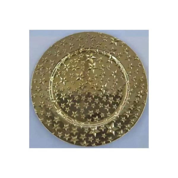 Χριστουγεννιάτικη Πιατέλα Διακοσμητική Πλαστική Χρυσή Με Αστέρια 33cm