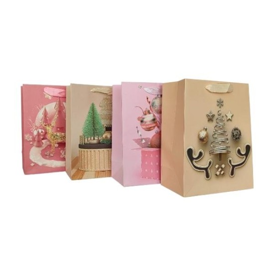Χριστουγεννιάτικη Τσάντα Δώρου Χάρτινη 3D Παλ 4 Σχέδια 26x32x10cm