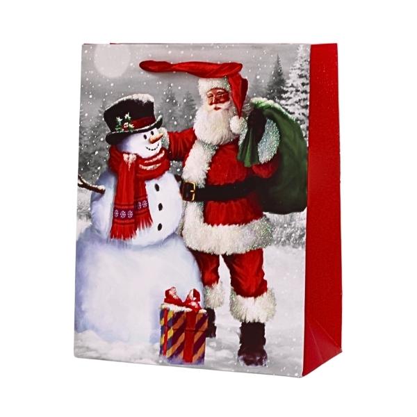 Χριστουγεννιάτικη Τσάντα Δώρου Χάρτινη Άγιος Βασίλης Κόκκινη Κορδέλα 4 Σχέδια 26x32x10cm