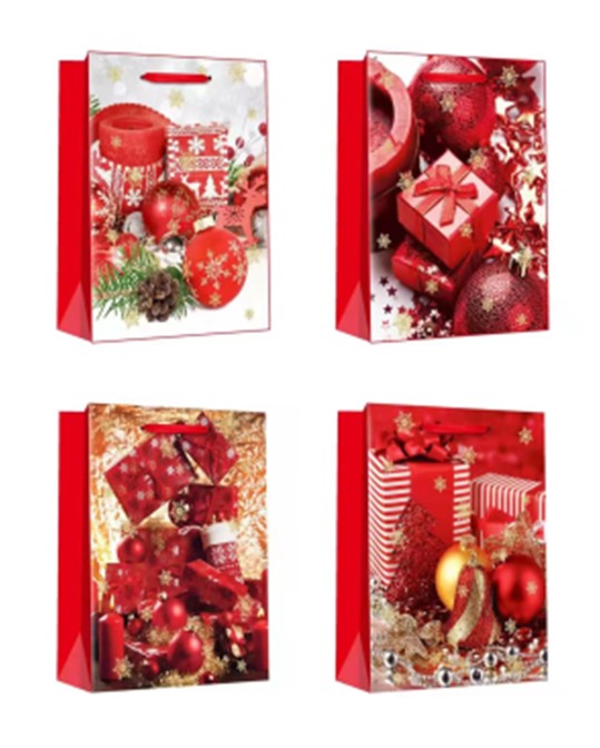 Χριστουγεννιάτικη Τσάντα Δώρου Χάρτινη Κόκκινα Δώρα 2 Σχέδια 26x32x10cm