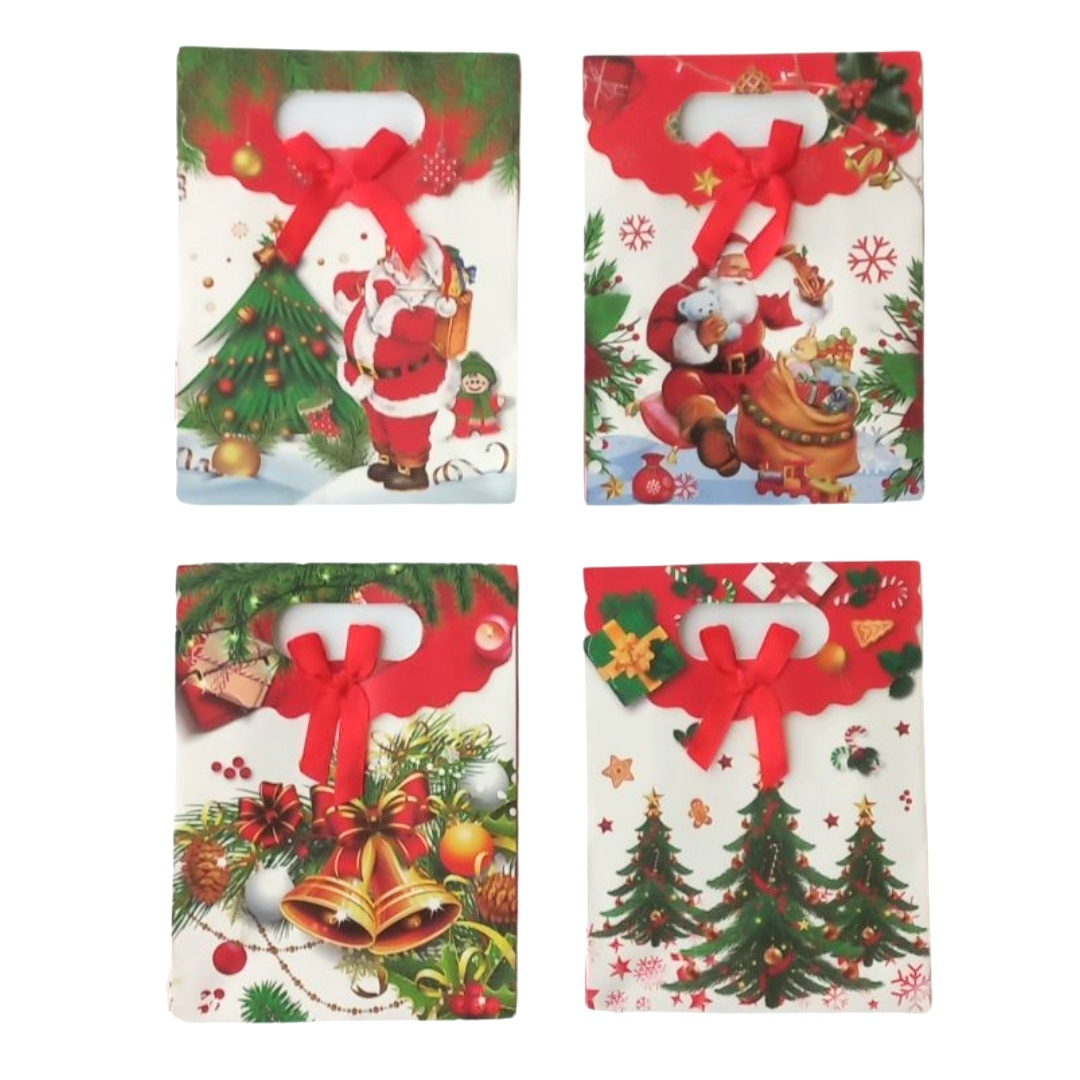 Χριστουγεννιάτικη Τσάντα Δώρου Χάρτινη Χούφτα Κόκκινη-Λευκή 4 Σχέδια 35x15x48cm