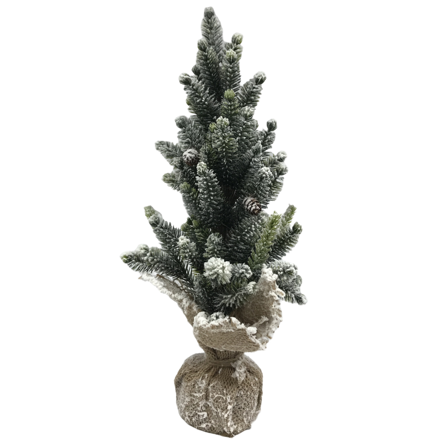 Χριστουγεννιάτικο Διακοσμητικό Δεντράκι Έλατο Χιονισμένο Βάση Λινάτσα 36cm