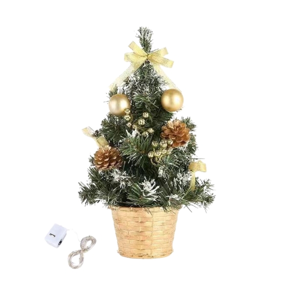 Χριστουγεννιάτικο Διακοσμητικό Επιτραπέζιο Δεντράκι Χρυσό Φωτιζόμενο 30cm