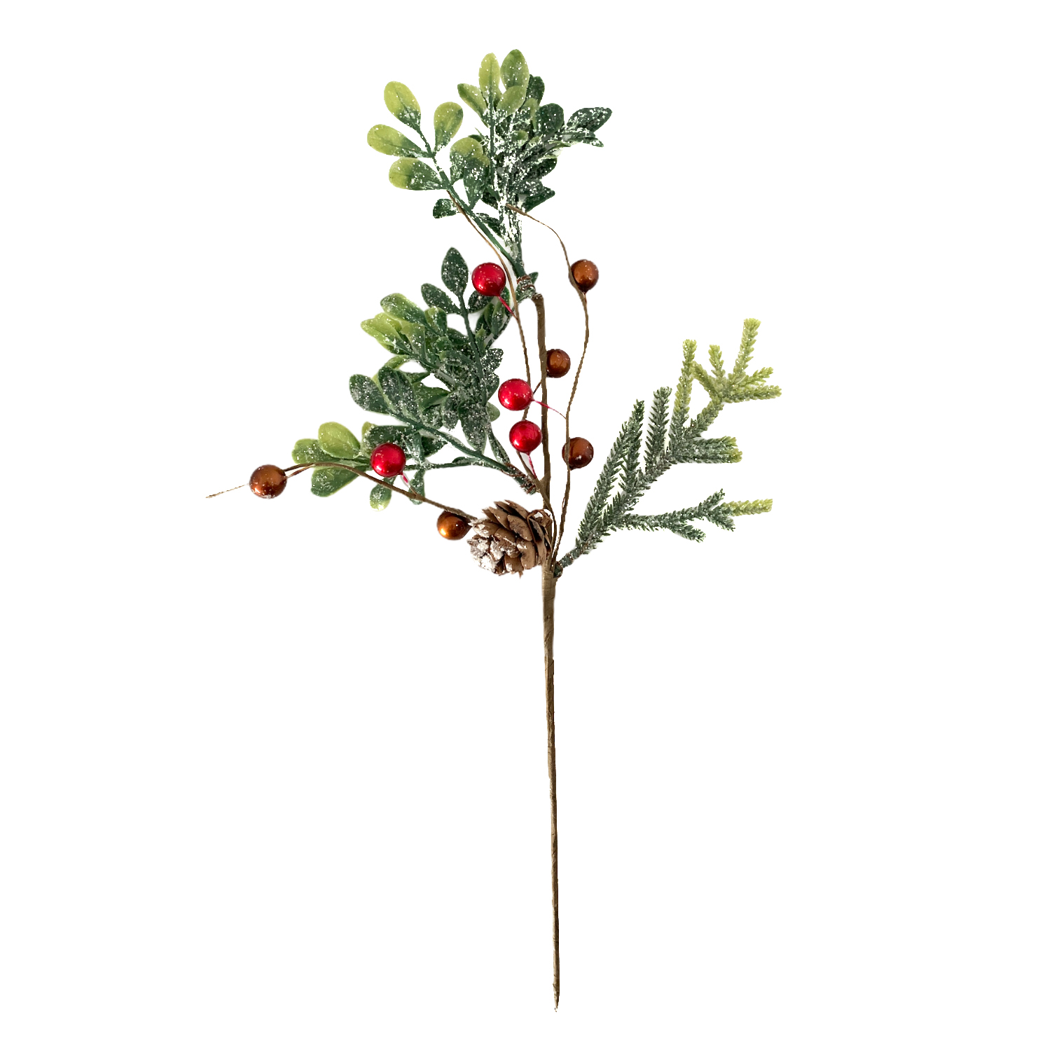 Χριστουγεννιάτικο Διακοσμητικό Κλαδί Glitter Berries Κουκουνάρι 34cm