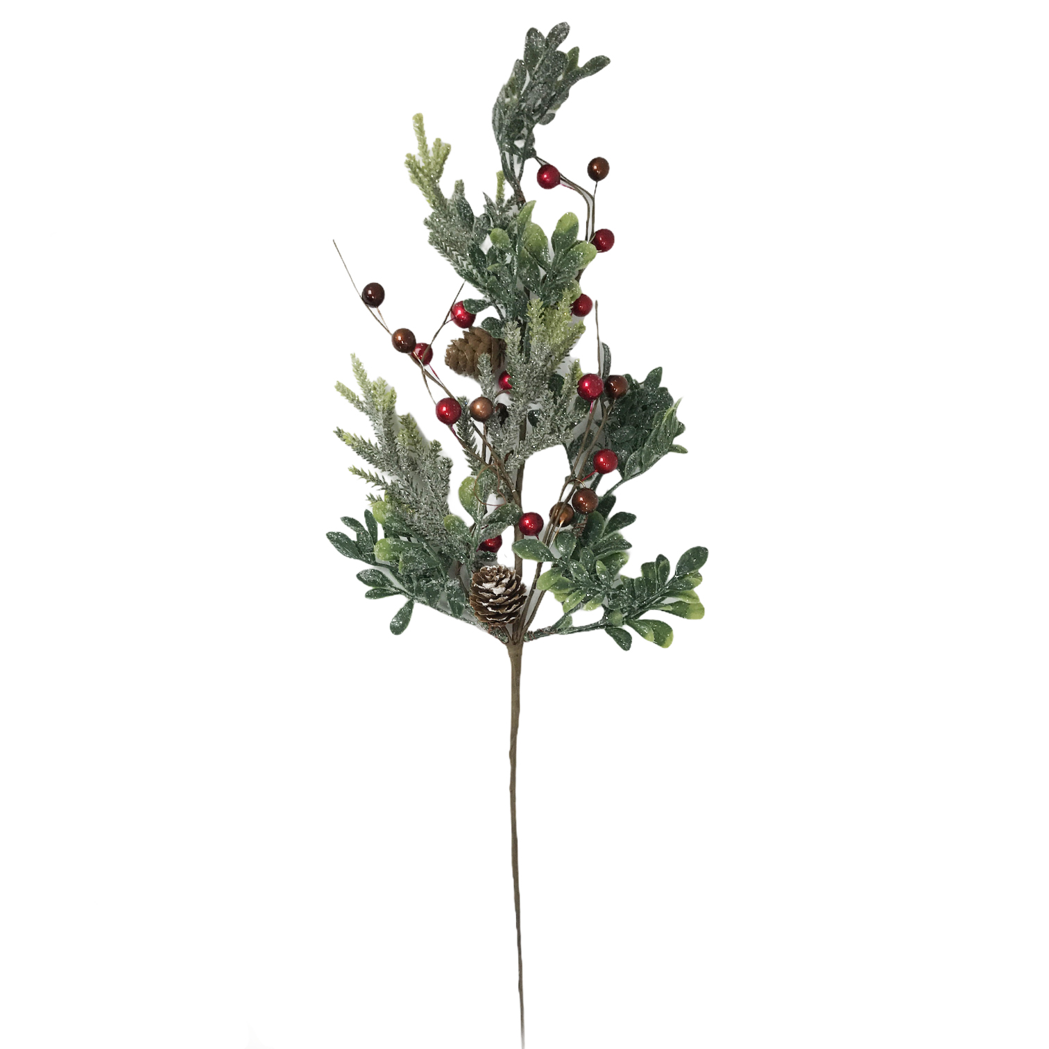 Χριστουγεννιάτικο Διακοσμητικό Κλαδί Glitter Berries Κουκουνάρι 60cm
