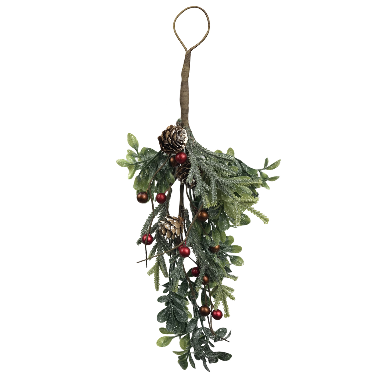 Χριστουγεννιάτικο Διακοσμητικό Κλαδί Κρεμαστό Glitter Κόκκινοι-Μπρονζέ Καρποί 38cm